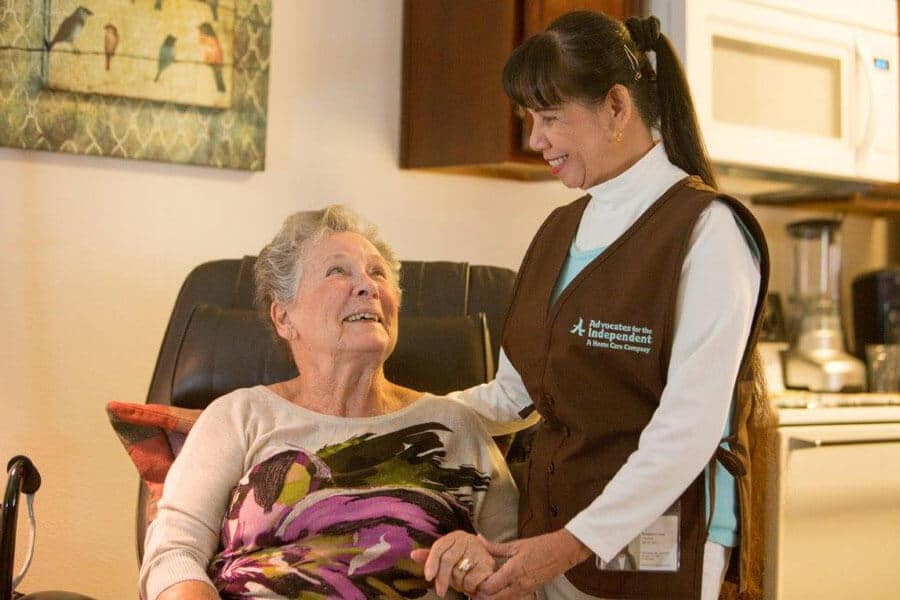 Caregiver tending to senior client